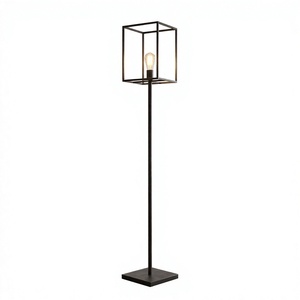 Lampe sur pied LED E27 avec cadre en métal noir industriel et abat-jour carré en verre pour salon, chambre à coucher, entrée - Product Image 1