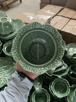 Assiettes en céramique gaufrées vertes, vaisselle peinte, plats de dîner, meilleur service, ensemble de vaisselle en porcelaine