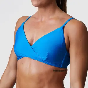 Atasan bikini wanita modis lucu biru cerah logo kustom