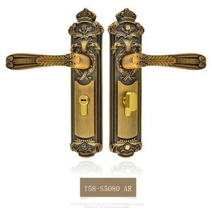 Cerradura de Puerta de Latón Macizo Estilo <span class=keywords><strong>Real</strong></span> Europeo, Exquisita Cerradura de Embutir de Cobre Rojo Antiguo Tallada para Puerta de Entrada de Villa de Madera - Product Image 3