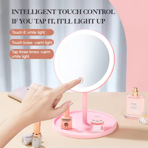 Miroir de maquillage portable moderne à LED avec charge USB, 3 couleurs, carré, pour chambre à coucher, rechargeable, commande tactile - Product Image 3