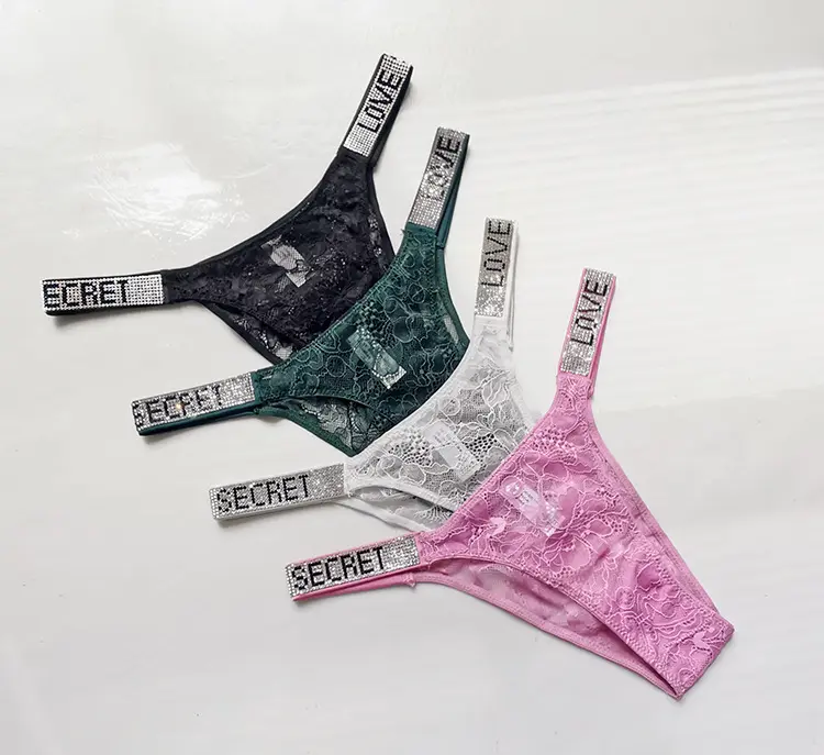 U5311 Sexy Phụ Nữ Thoáng Khí Quần Lót Bông Thư Đồ Lót Rhinestone Ren Đồ Lót Thong