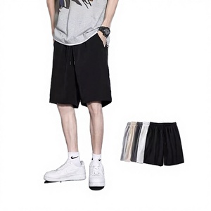 Shorts de sport décontractés pour homme, taille haute, avec cordon de serrage, anti-plis, en toile tricotée unie, coupe ample et légère, personnalisables - Product Image 1