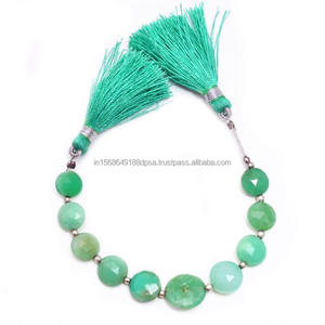 Perles de pierres précieuses naturelles de chrysoprase en forme de pièce de monnaie à facettes élégantes brins verts à forte demande pour la belle fabrication de bijoux - Product Image 1