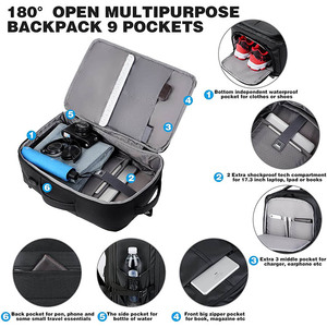 Sac à dos de voyage portable de grande taille de haute qualité approuvé par les compagnies aériennes, sac de sport avec USB, polyester - Product Image 5