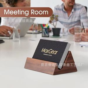 Wooden Business Card Holder <b>Walnut</b> Wood Desktop Stand For Office Use - Product Image 2