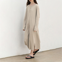 L800857 Custom Logo Damen Pullover Maxi kleid Langarm knopf O-Ausschnitt Übergroßes lässiges, locker gestricktes Pullover kleid