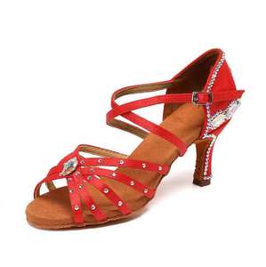 2025 zapatos de <span class=keywords><strong>baile</strong></span> latino de salón señoras niñas nuevo Satén de seda brillante diamantes de imitación tacones altos cubanos fiesta <span class=keywords><strong>Salsa</strong></span> zapatos de <span class=keywords><strong>baile</strong></span> - Product Image 5