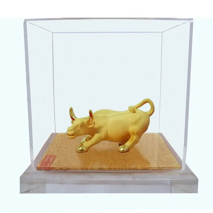 Custom advanced gift for year 2021 chinese new year bull Statue metal Crafts with 24K gold plating golden OX figurine