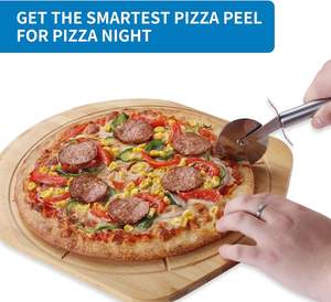 Pala para Pizza de Bambú Ligera y Lisa, Tabla para Cortar Pizza con 8 Ranuras para Cortar en Porciones, Accesorios para Horno de Pizza - Product Image 4