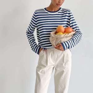 Camiseta Casual de Manga Larga para Mujer, Estilo Pullover, para Primavera y Otoño, Ajustada, con Rayas, de Algodón - Product Image 1