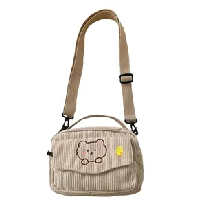 Bolso bandolera de pana pequeño y bonito personalizado U038 para ir de compras, bolso Kawaii para mujeres y niñas, Mini bolso de mano de lona