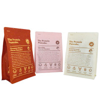 Sac Doypack à fond plat pour protéines de lactosérum, imprimé sur mesure, résistant à l'humidité, refermable, avec fermeture éclair rigide, scellé sur huit côtés