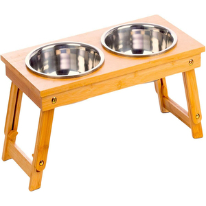 HOSTK Raised Pet Bowls Set Bamboo Stand for Dog &amp; <strong>Cat</strong> Adjustable <strong>Food</strong> or Water Feeder <strong>Holder</strong> - Product Image 1