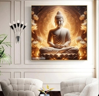 Peinture Murale en Porcelaine Cristalline Grand Format, Motif Bouddha Doré et Fleur de Lotus, Art Religieux Bouddhiste, Décoration Intérieure, Vente en Gros Usine