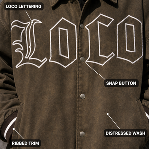 Giacca Bomber Oversize Personalizzata OEM in Stile Vintage con Ricamo LOCO e Bottoni a Scatto per Uomo, Abbigliamento Streetwear - Product Image 2