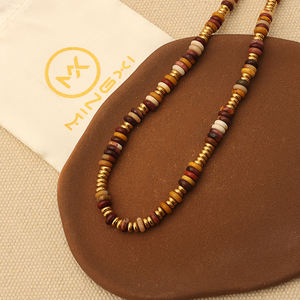 Kalung Musim Panas Surfer buatan tangan kalung tali elastis manik-manik baja tahan karat tahan air kalung batu alam mailard warna-warni - Product Image 1