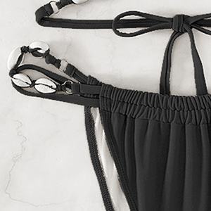 ชุดว่ายน้ำบิกินี่ผู้หญิงแบบเซ็กซี่ใหม่ปี 2024 ประดับคริสตัล ชุดสองชิ้น ทรงเอวสูง บราดันทรง สีพื้น สายรัดลายเปลือกหอย - Product Image 3