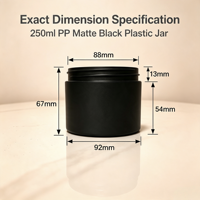 Pot cylindrique en plastique PP noir mat de 250 ml avec couvercle à vis, récipient cosmétique anti-décoloration pour crème visage et pâte épaisse, couleur et logo personnalisables