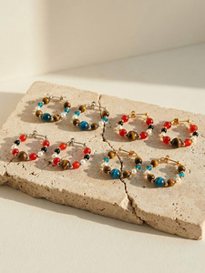 Ethnic Style Natural Stone Beaded <b>Earrings</b>, Maillard Tiger's Eye <b>Earrings</b> Stainless Steel Fashion Light Luxury <b>Stud</b> <b>Earrings</b> - Product Image 5