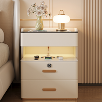 Table de chevet intelligente de luxe, table de chevet moderne avec lumière LED, charge sans fil, verrouillage par empreinte digitale, armoire solide pour salon et chambre à coucher