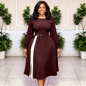 2026Bulk <strong>Tailored</strong> Business Wear <strong>African</strong> Curvy Plus Size Color Block Patchwork Elegant Casual Commute Office Midi Dress OEM ODM - Product Image 2