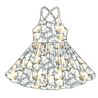 Robe décontractée à imprimé fleurs vintage pour petites filles, robe évasée à bretelles réglables croisées au dos, vêtements d'été élégants pour enfants