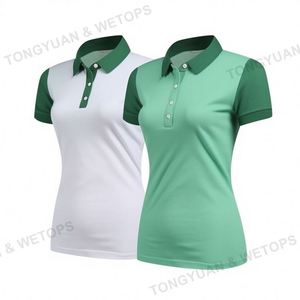 Camiseta de Golf para mujer, ropa personalizada, Polos de combinación de colores, en blanco, dos tonos, 3 botones - Product Image 6