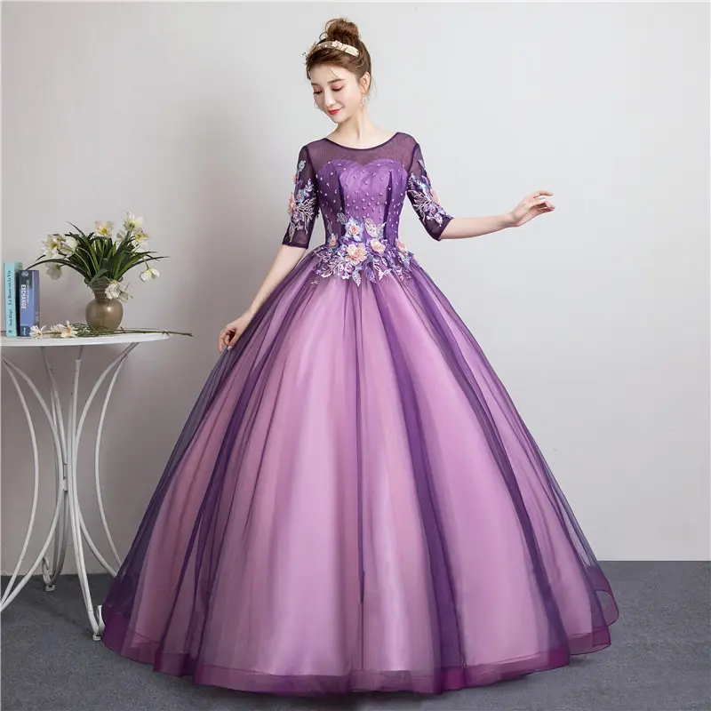 Robes de mariée en dentelle perlée à la mode, Tulle violet, Organza coloré