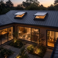 Fenêtre de toit moderne à cadre en aluminium, double vitrage trempé, lamellé-collé, pour jardin, avec persienne, sécurité intelligente et automatique