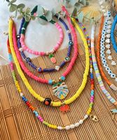 Prêt à expédier en gros chanceux été plage verre perle de rocaille polymère argile pendentif tour de cou collier pour bijoux de mode femmes