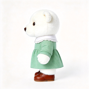 Orsacchiotto Bianco in Peluche con Colletto <span class=keywords><strong>Peter</strong></span> Pan a Quadretti Verdi, Orso Imbottito Morbido, Giocattolo in Peluche Personalizzato - Product Image 4