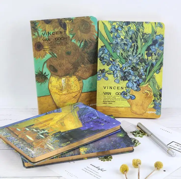 96 Lembar Penutup Keras Tepi Emas Van Gogh Menulis Notebook dengan Tali Bookmark