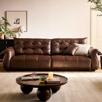 Canapé de luxe en cuir pleine fleur huilé et ciré, canapé sectionnel moderne italien avec pieds en acier inoxydable, sièges haut de gamme pour villa