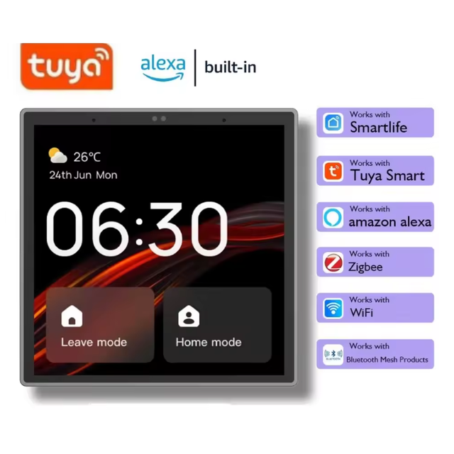 Tuya Smart Home 2025 New 4-Inch IPS Touch Screen Smart Home Gateway Alexa Google Voice Control Zigbee Linux System WiFi