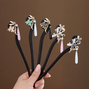 Bâtonnet à cheveux vintage de style chinois en bois d'ébène, élégant, avec pampille papillon, pour femme - Product Image 4