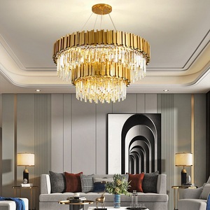 Lustre Led Postmoderne Rond <span class=keywords><strong>Doré</strong></span> Acier Inoxydable Cristal Lustre <span class=keywords><strong>Suspension</strong></span> Luminaire Lampe Pour Salle À Manger - Product Image 2