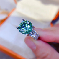 Bagues en moissanite verte de 5,0 carats, testées comme des diamants, bague en or blanc avec certificat, carte noire, bijoux en argent sterling