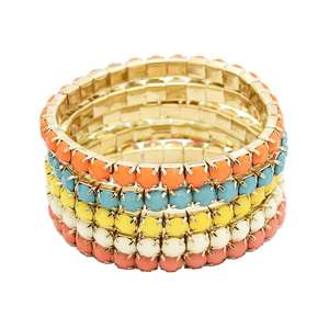 金メッキマルチストランド樹脂石カラフル宝石用原石ストレッチブレスレットセット金卸売5ピース/セット - Product Image 1