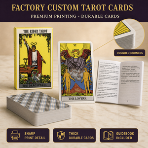 Prix d'usine, impression de logo personnalisée, jeu de cartes de tarot Traot, échantillon <span class=keywords><strong>gratuit</strong></span>, faible MOQ, <span class=keywords><strong>carte</strong></span> de tarot <span class=keywords><strong>Oracle</strong></span> Rider avec guide - Product Image 1
