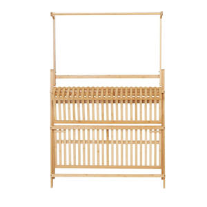 Soporte <span class=keywords><strong>de</strong></span> Madera para Plantas <span class=keywords><strong>de</strong></span> 3 Niveles <span class=keywords><strong>con</strong></span> Barra para Colgar, Estantes Plegables para Macetas - Product Image 2