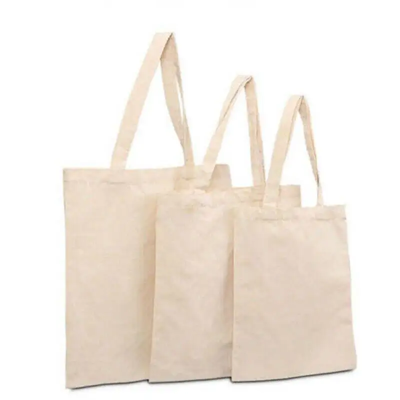 Sacola de compras de algodão para compras, sacola de ombro branca cremosa reutilizável personalizada, sacola de lona lisa com logotipo DIY
