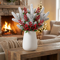 12 Stück 30 cm Schneebeflockte PE Künstliche Kiefernzweige, Frostige Kiefernzweige für Kränze, Girlanden, DIY Weihnachtsdekoration