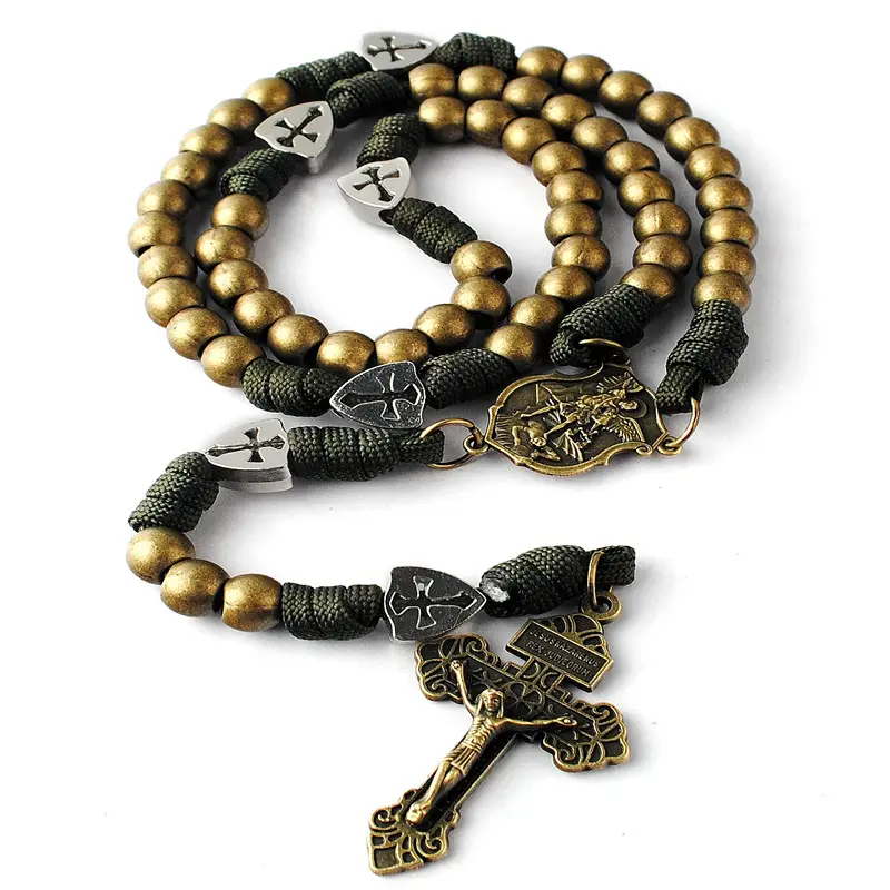Christian Crucifix Anti-Bronze Large and Heavy Metal Beads Paracord Rosary Metal Beads Rosary Necklace