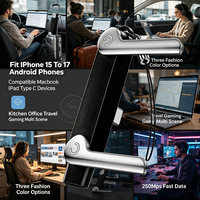 Câble de charge USB-C PD 240W 2-en-1 avec support de téléphone pliable, adaptateur et cordon portable, réglable horizontalement et verticalement