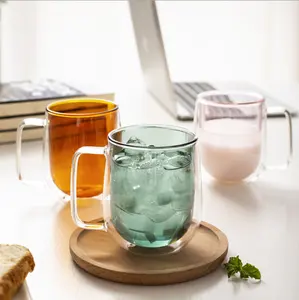 열저항 Handmade 착색된 물 차 커피 마시는 붕규산 두 배 벽 유리제 컵