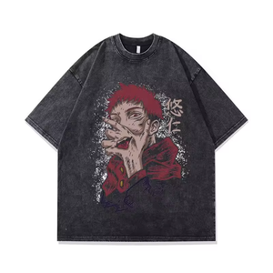 <span class=keywords><strong>T</strong></span>-Shirt MICHI Oversize con Spalle Scese, Effetto Vintage Acid Wash, Grafica <span class=keywords><strong>Anime</strong></span> Personalizzata DTG, 100% Cotone, Comoda per Uomo - Product Image 1
