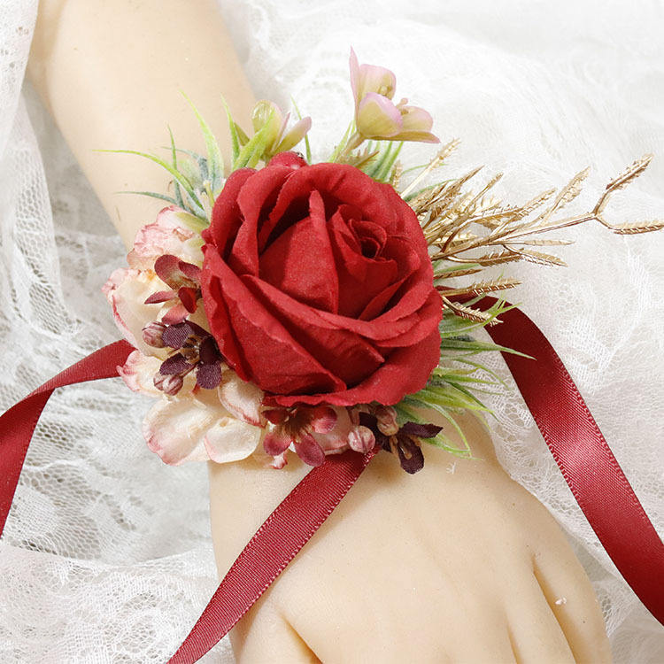 Boutonnière hommes mariage Corsage broches poignet fleur rouge Rose fleur  artificielle Bracelet Corsage pour mariage fête bal accessoire