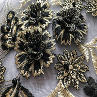 Robe de mariage 3D fleur noire ABS perle perlée broderie Patch maille tissu africain dentelle Applique coudre