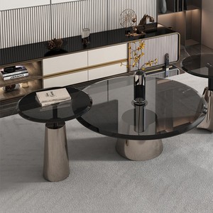Luxury Metal Coffee <strong>Table</strong>, Minimalist <strong>Clear</strong> Glass Side <strong>Table</strong>, Home Entryway <strong>Table</strong> and Living Room Set - Product Image 4